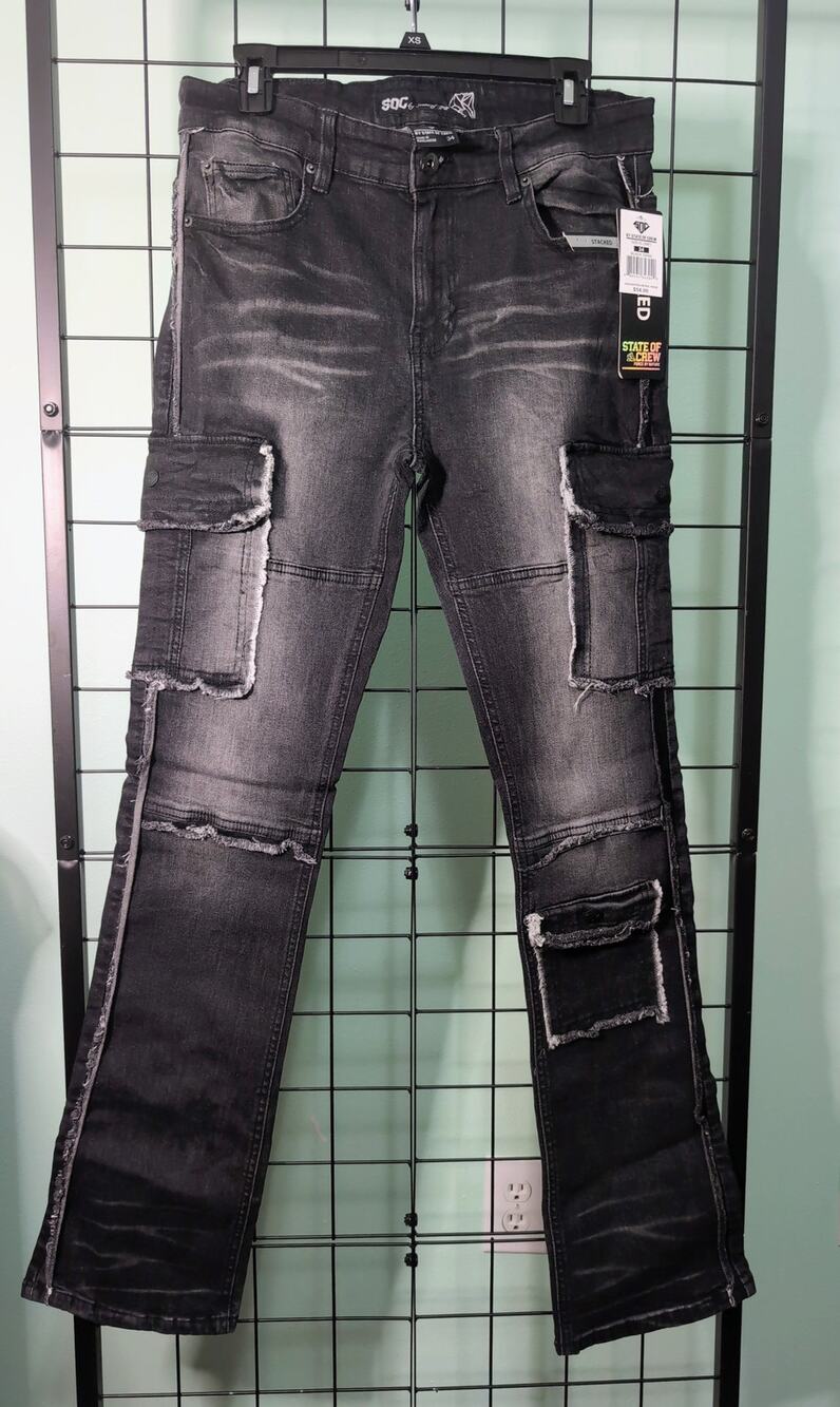 State of Grace Stacked Men's Black Cargo Jeans Size 34 NWT